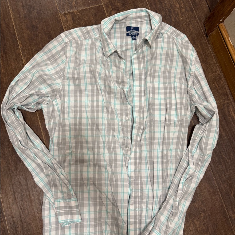 George Men's Plaid Shirt in Gray and Teal